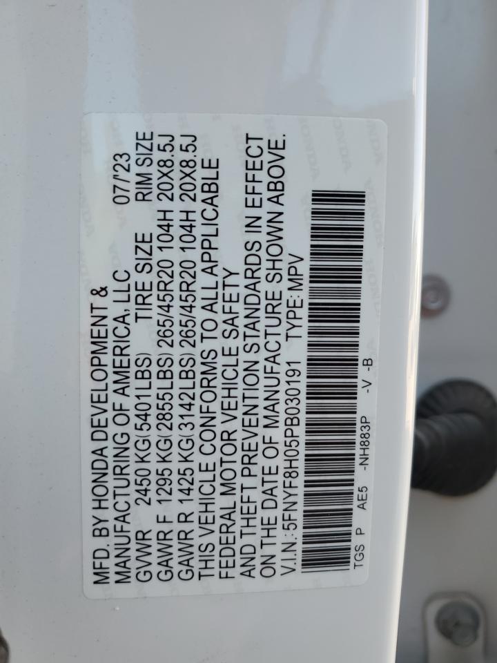 2023 Honda Passport Elite VIN: 5FNYF8H05PB030191 Lot: 92102215