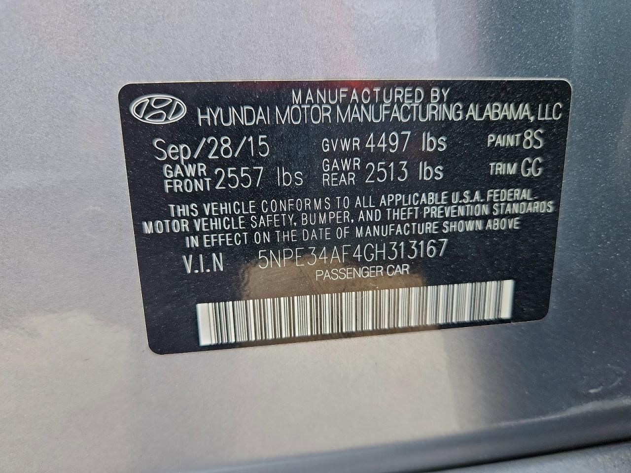 2016 Hyundai Sonata Sport VIN: 5NPE34AF4GH313167 Lot: 94432585