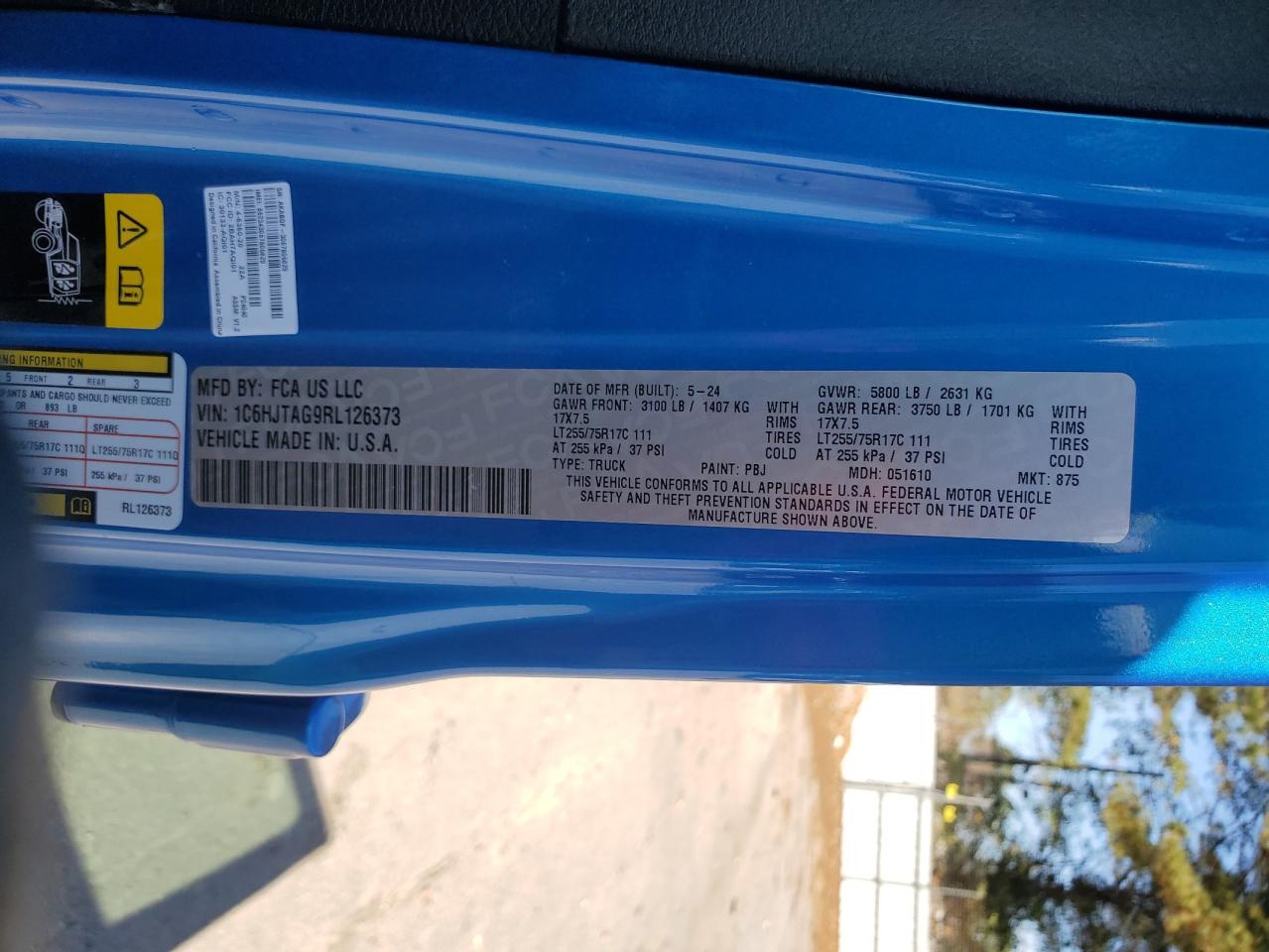 2024 Jeep Gladiator Sport VIN: 1C6HJTAG9RL126373 Lot: 92591385