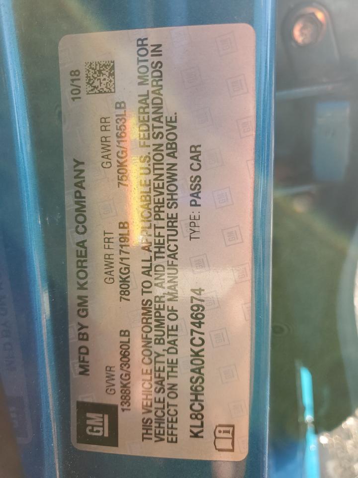 2019 Chevrolet Spark Activ VIN: KL8CH6SA0KC746974 Lot: 92715855