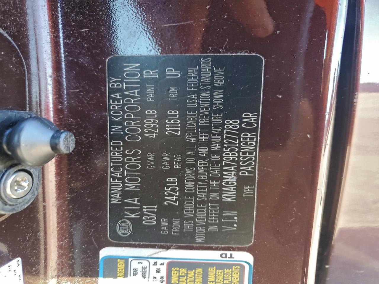 2011 Kia Optima Lx VIN: KNAGM4A79B5127788 Lot: 93881705