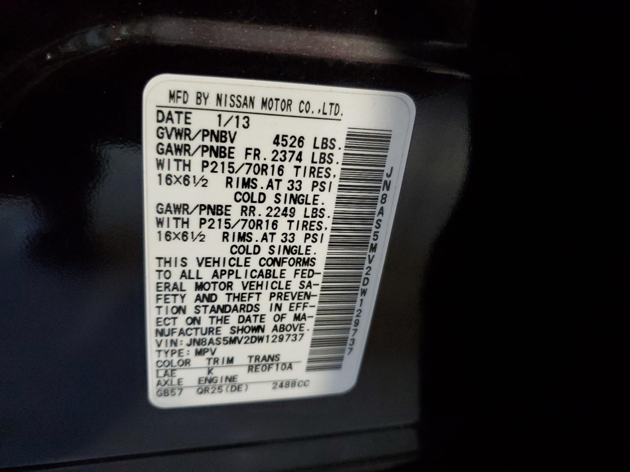 2013 Nissan Rogue S VIN: JN8AS5MV2DW129737 Lot: 91048905