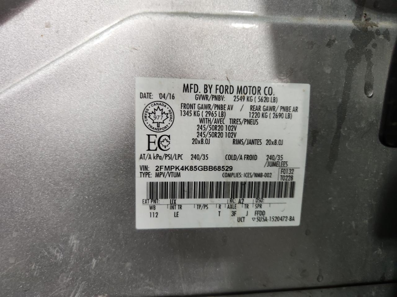 2016 Ford Edge Titanium VIN: 2FMPK4K85GBB68529 Lot: 92872155