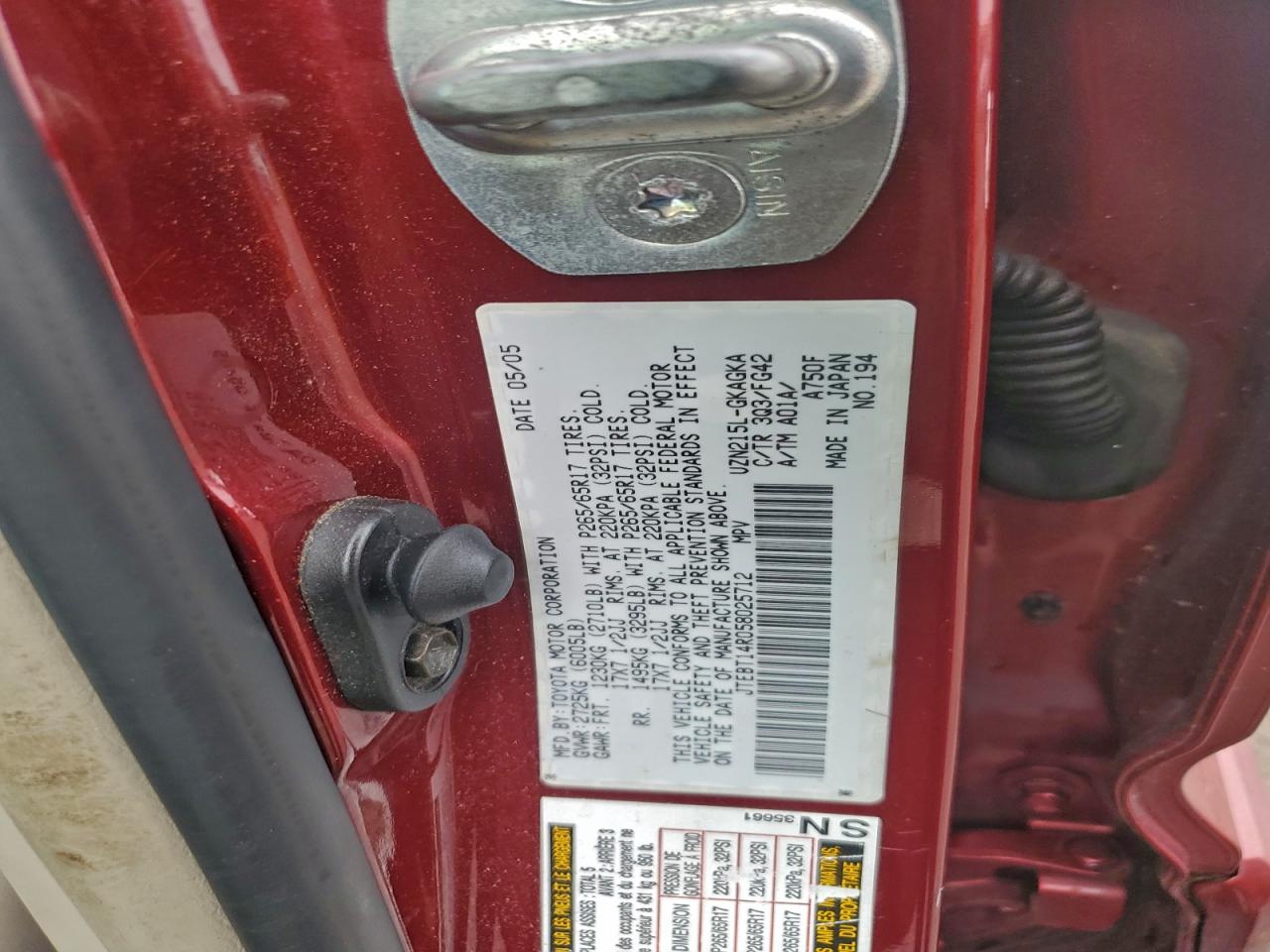 2005 Toyota 4Runner Sr5 VIN: JTEBT14R058025712 Lot: 92569895