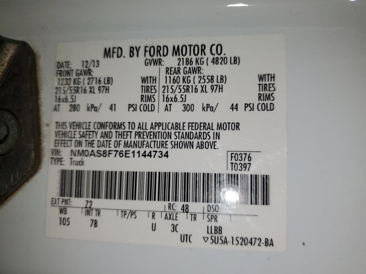 2014 Ford Transit Connect Xlt VIN: NM0AS8F76E1144734 Lot: 90871155