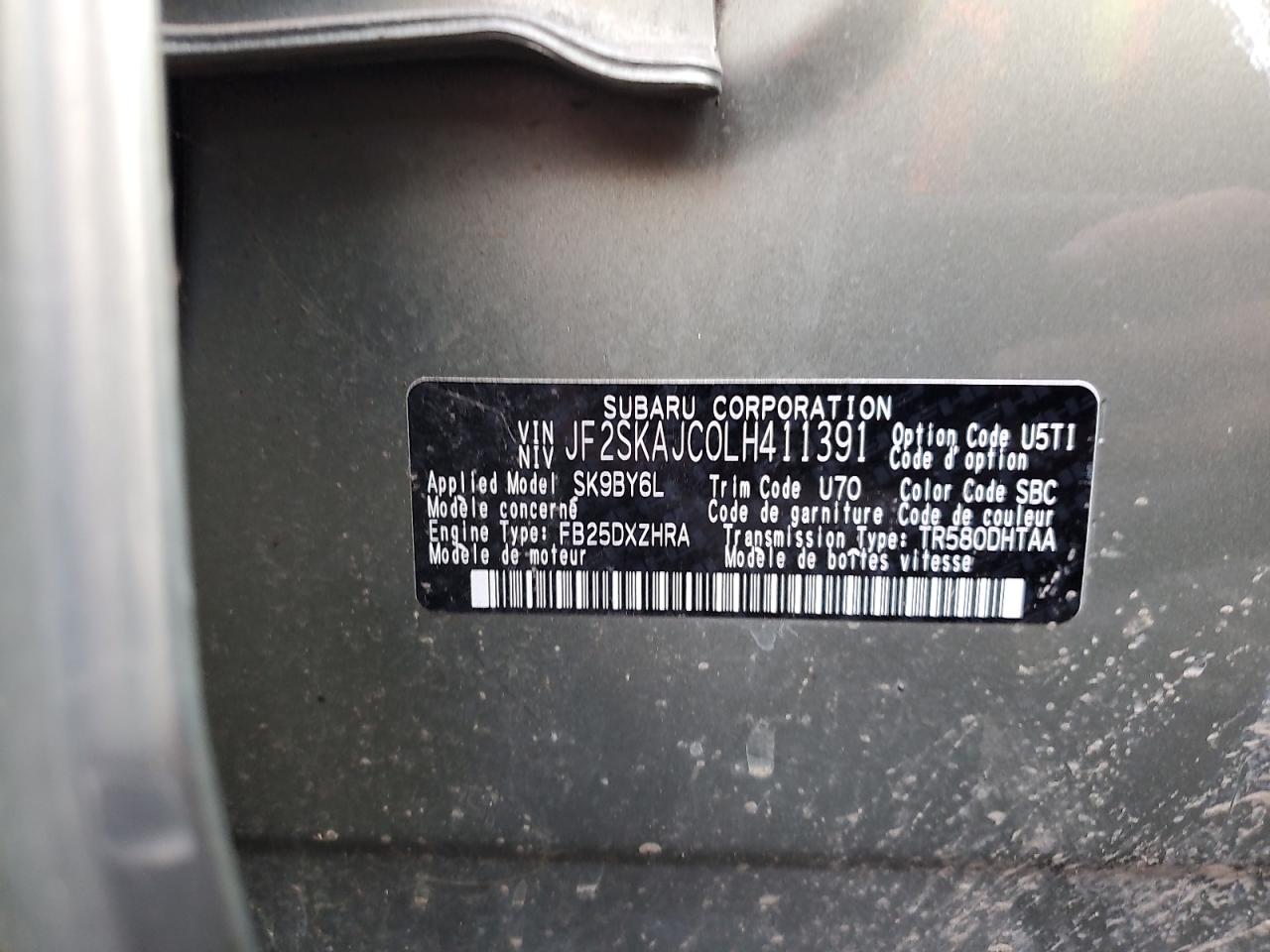 2020 Subaru Forester Premium VIN: JF2SKAJC0LH411391 Lot: 92956355