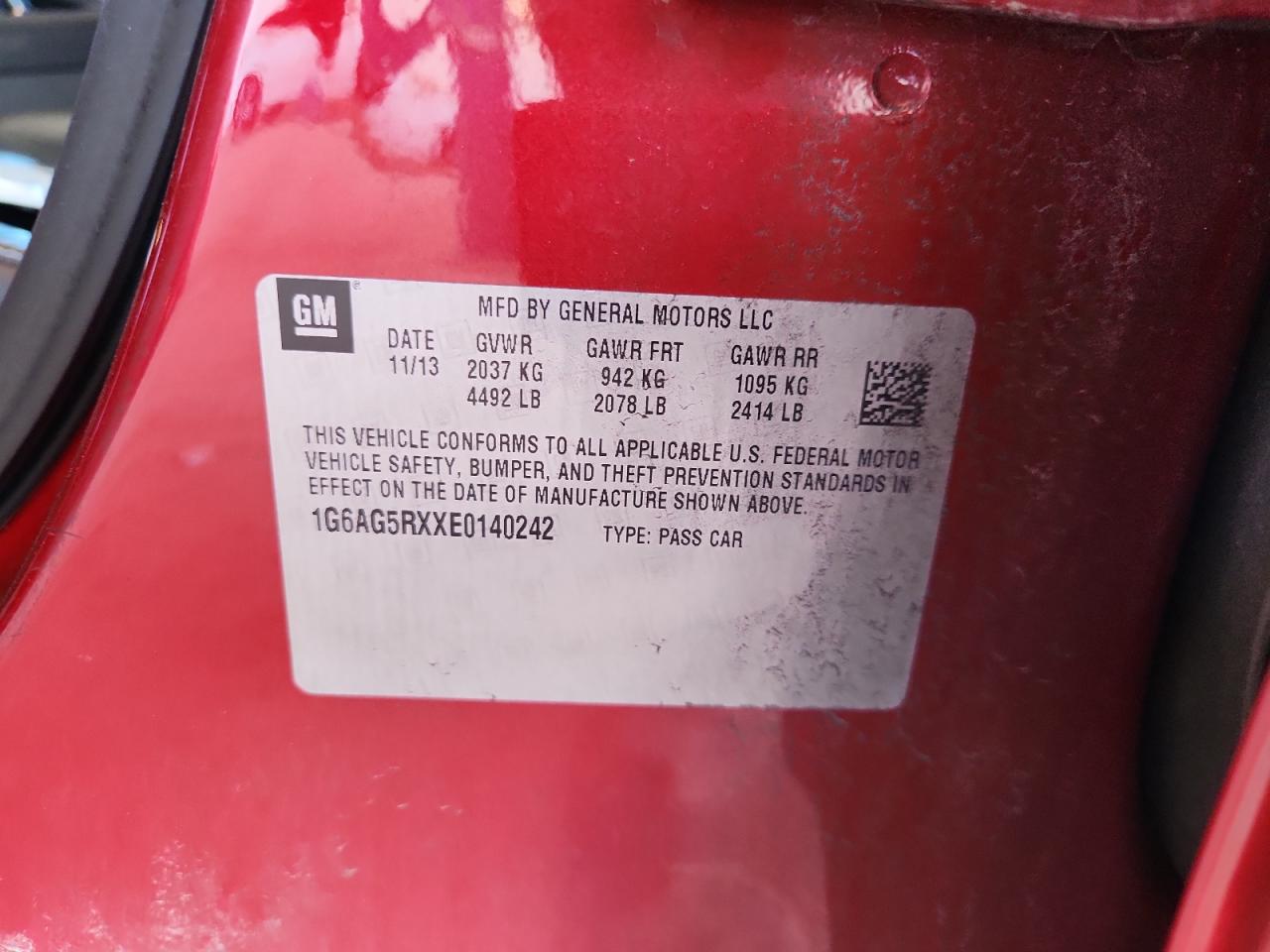 2014 Cadillac Ats VIN: 1G6AG5RXXE0140242 Lot: 91283325