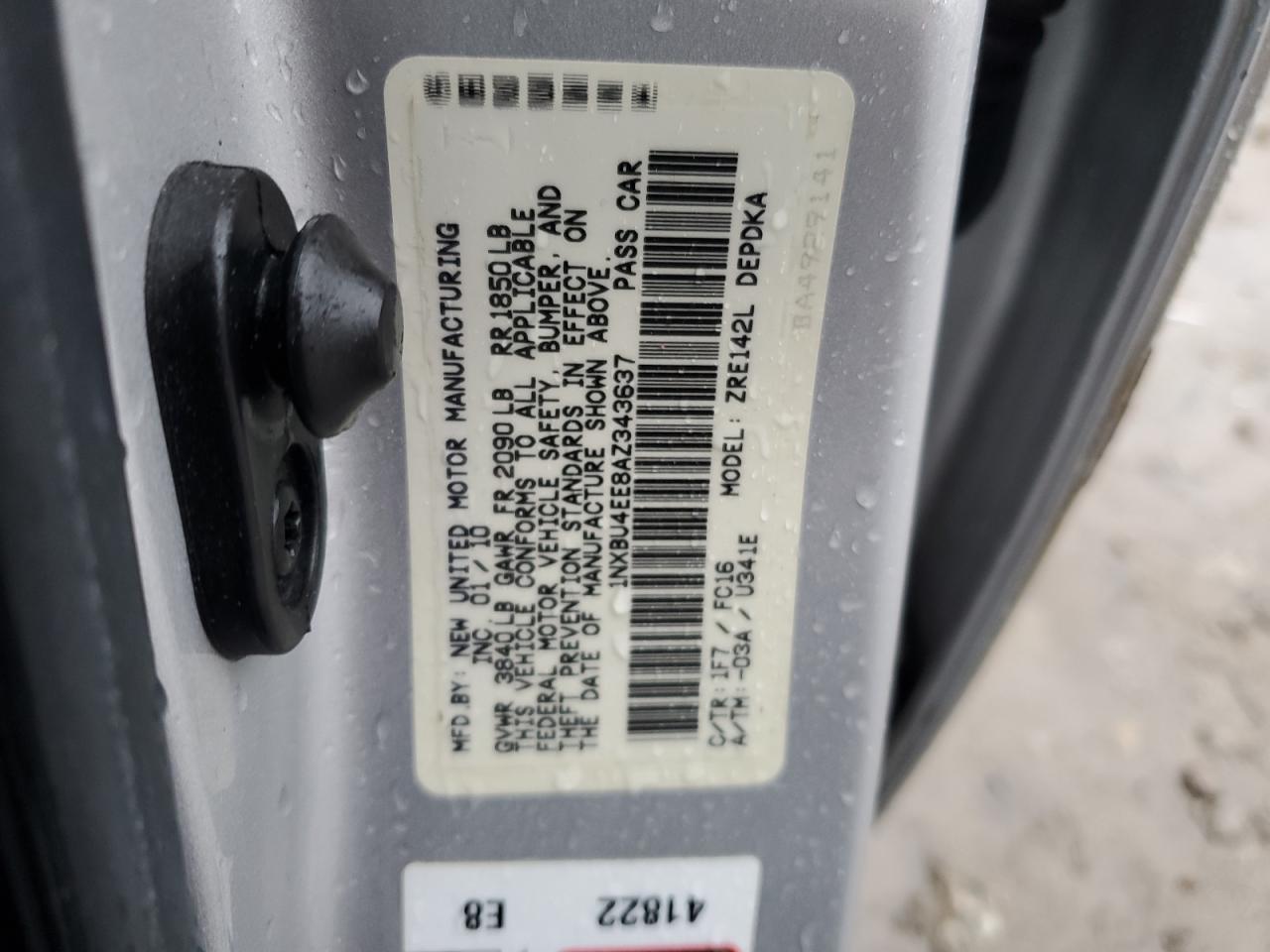 2010 Toyota Corolla Base VIN: 1NXBU4EE8AZ343637 Lot: 92098545