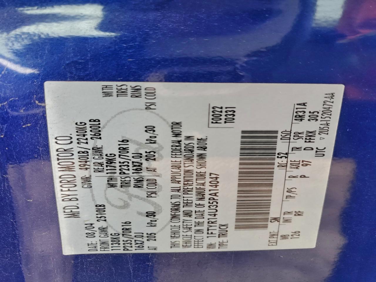 2005 Ford Ranger Super Cab VIN: 1FTYR14U35PA14047 Lot: 94098505