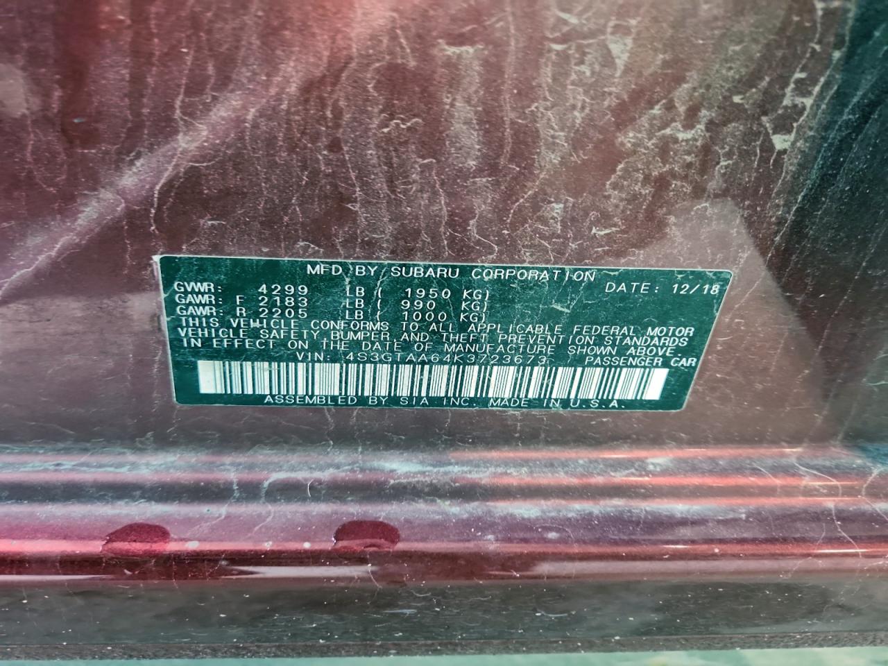 2019 Subaru Impreza VIN: 4S3GTAA64K3723673 Lot: 93760945