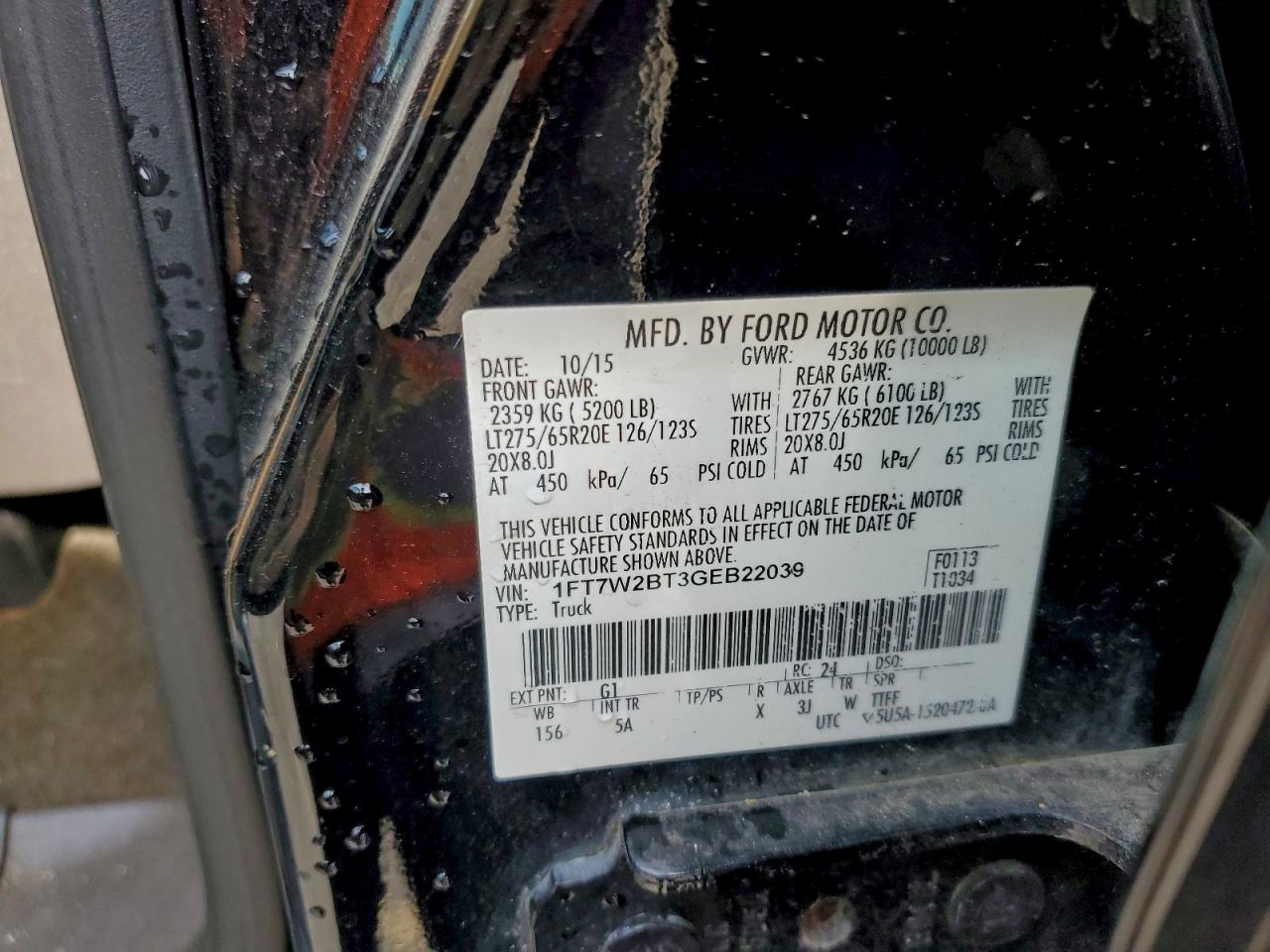 2016 Ford F250 Super Duty VIN: 1FT7W2BT3GEB22039 Lot: 93420895