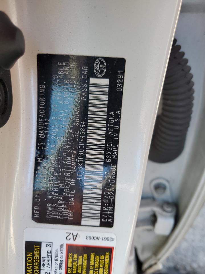 2012 Toyota Avalon Base VIN: 4T1BK3DB0CU446884 Lot: 91098245