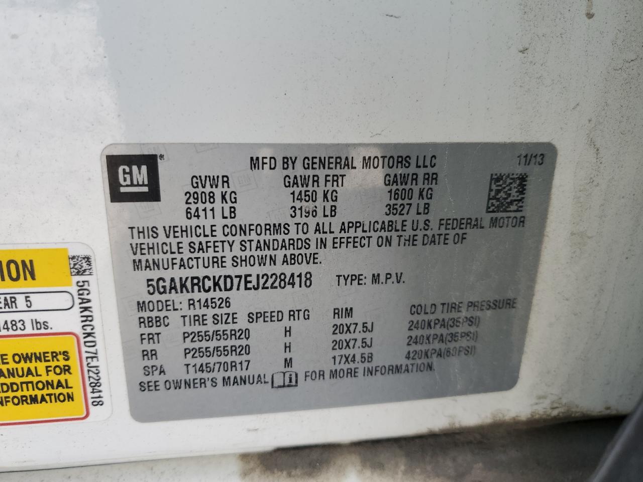 2014 Buick Enclave VIN: 5GAKRCKD7EJ228418 Lot: 89501315