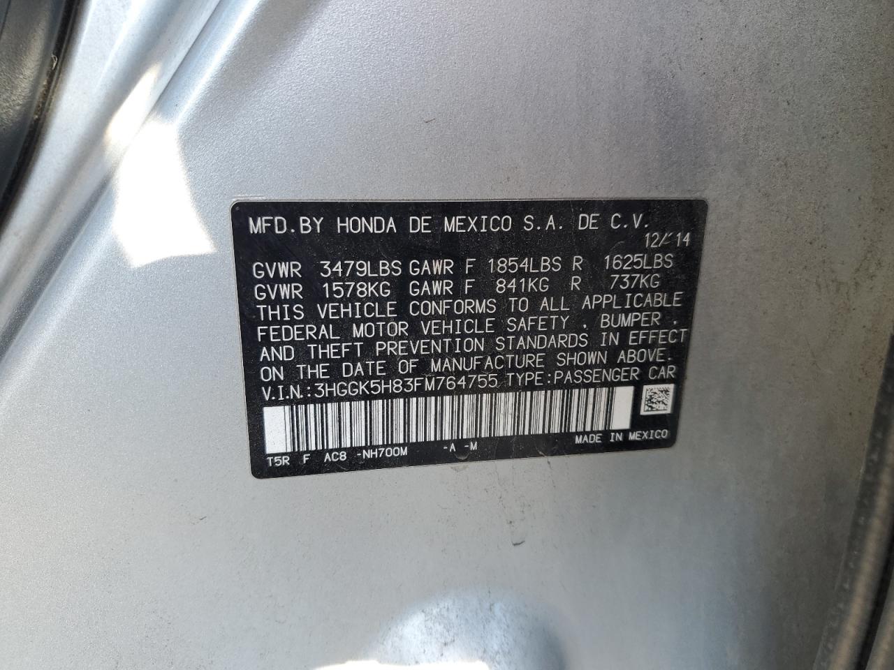 2015 Honda Fit Ex VIN: 3HGGK5H83FM764755 Lot: 92597385