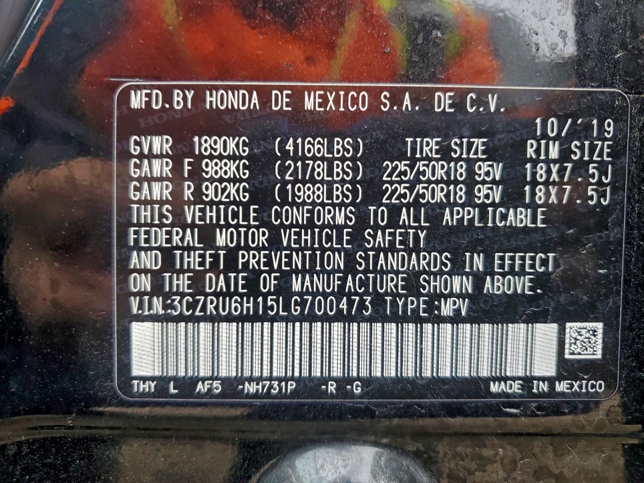 2020 Honda Hr-V Sport VIN: 3CZRU6H15LG700473 Lot: 93959855