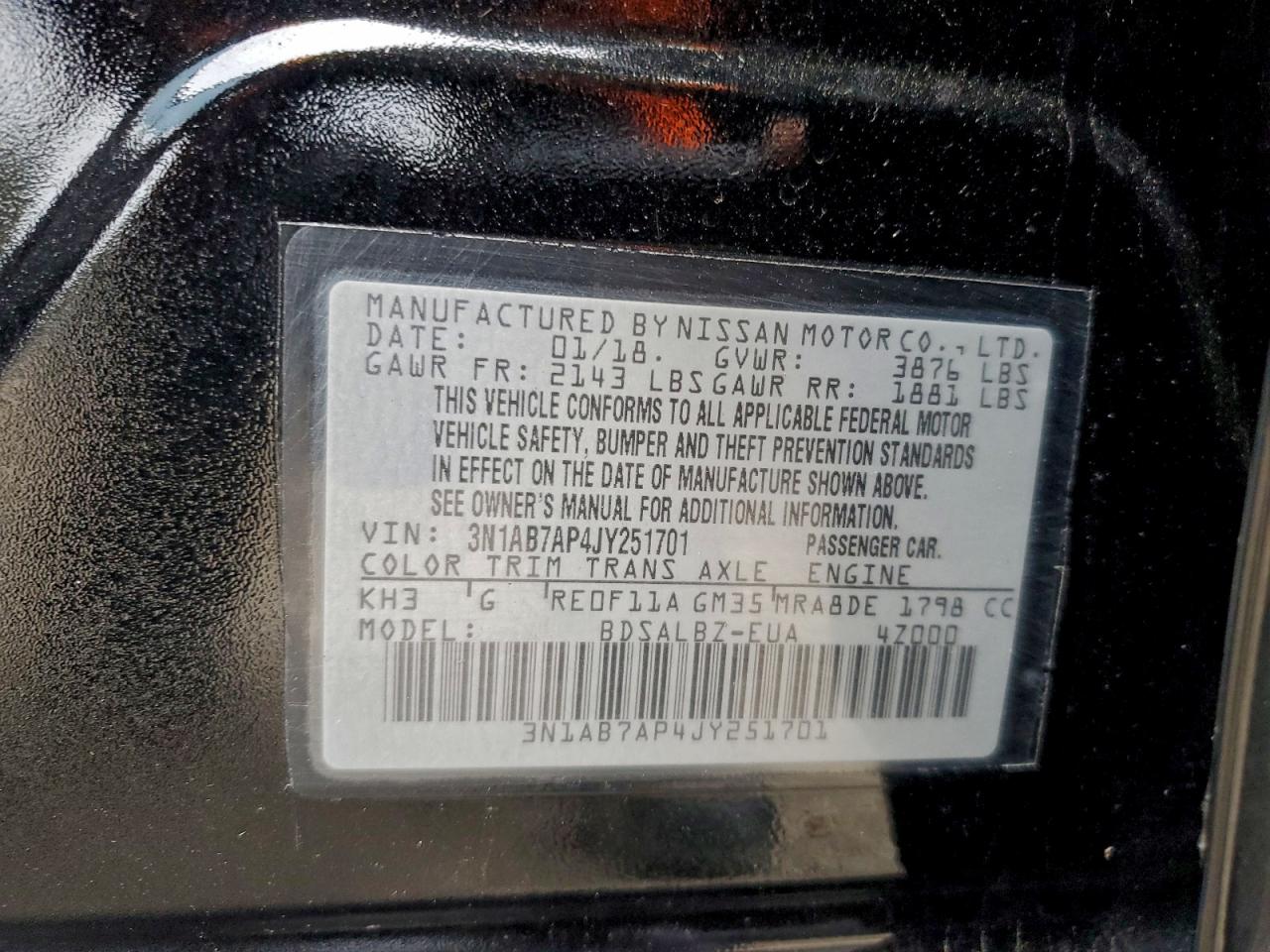 2018 Nissan Sentra S VIN: 3N1AB7AP4JY251701 Lot: 94262735