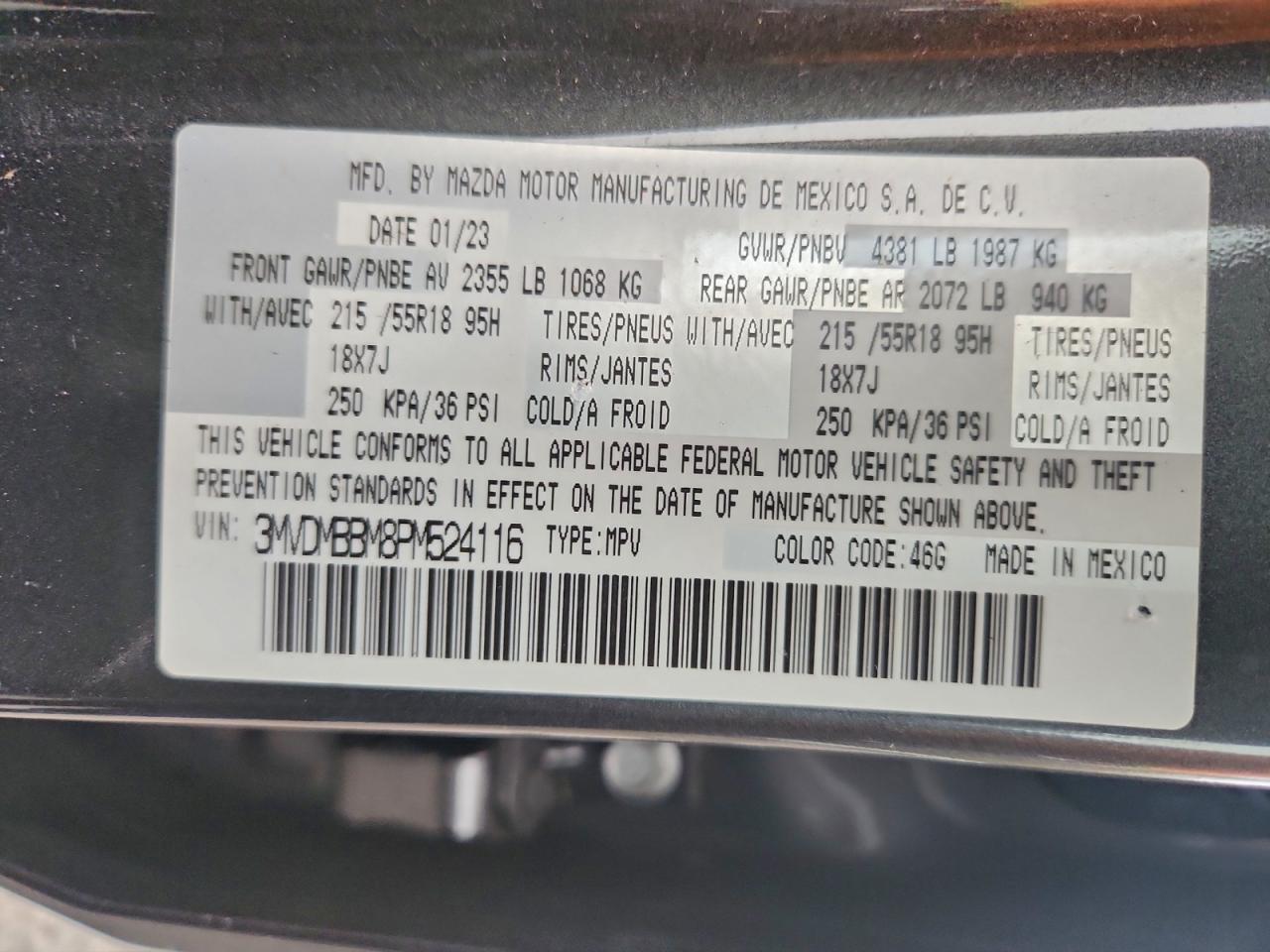 2023 Mazda Cx-30 Select VIN: 3MVDMBBM8PM524116 Lot: 93729785