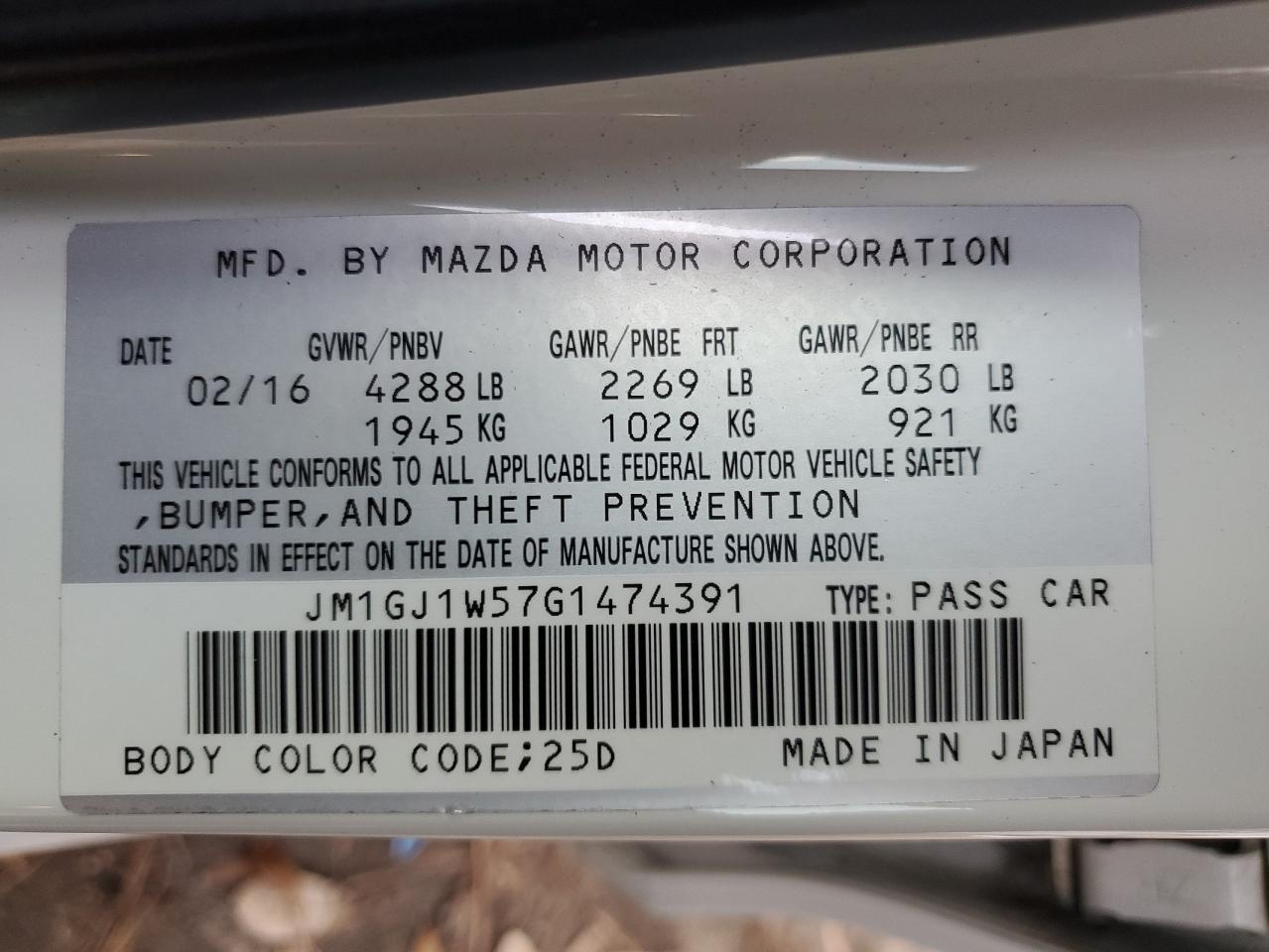 2016 Mazda 6 Grand Touring VIN: JM1GJ1W57G1474391 Lot: 92231235