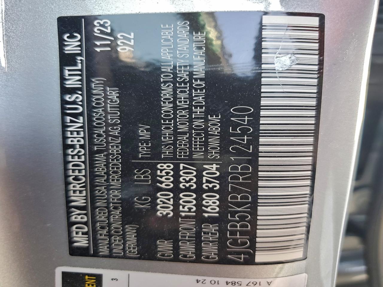 2024 Mercedes-Benz Gle 450 4Matic VIN: 4JGFB5KB7RB124540 Lot: 94462345