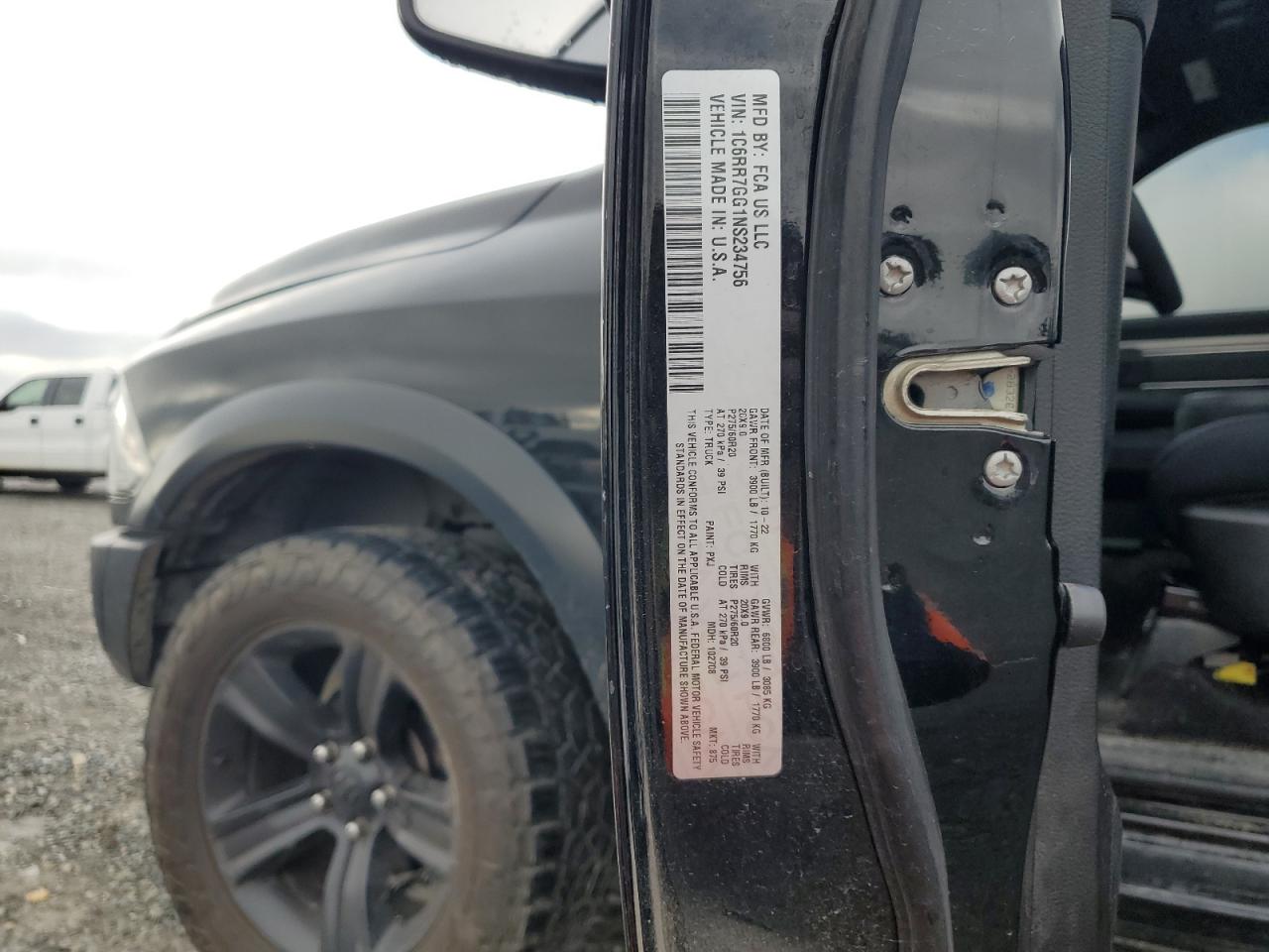 2022 Ram 1500 Classic Slt VIN: 1C6RR7GG1NS234756 Lot: 92532555