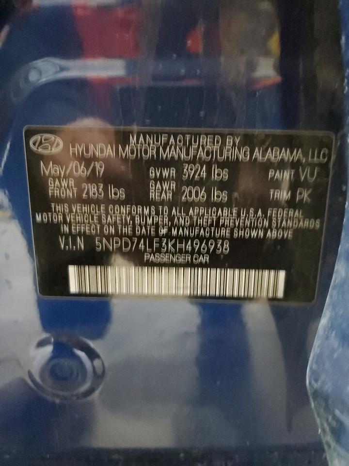 2019 Hyundai Elantra Se VIN: 5NPD74LF3KH496938 Lot: 93534825