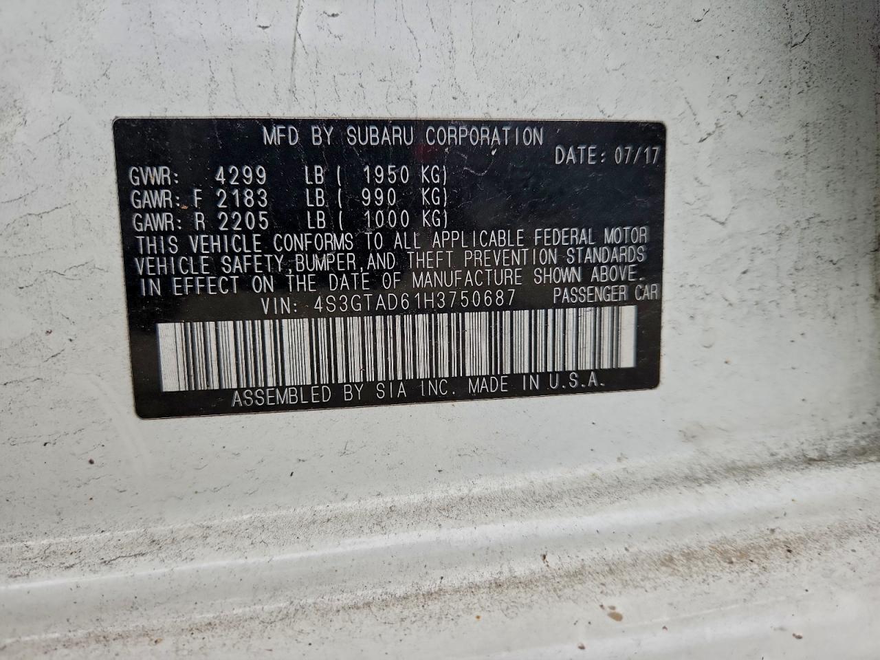 2017 Subaru Impreza Premium Plus VIN: 4S3GTAD61H3750687 Lot: 94240465