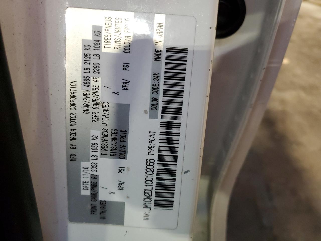 2012 Mazda 5 VIN: JM1CW2DL1C0102066 Lot: 90987395