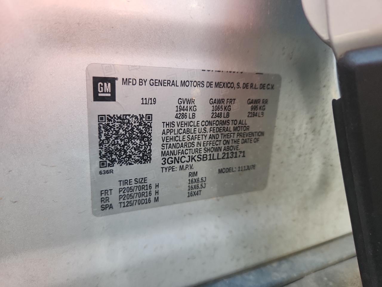 2020 Chevrolet Trax Ls VIN: 3GNCJKSB1LL213171 Lot: 91383055