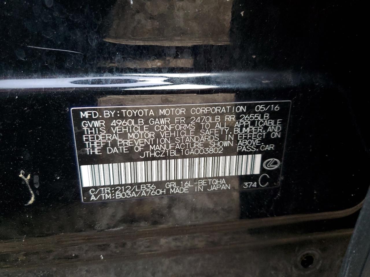 2016 Lexus Gs 350 VIN: JTHCZ1BL1GA003802 Lot: 93221295