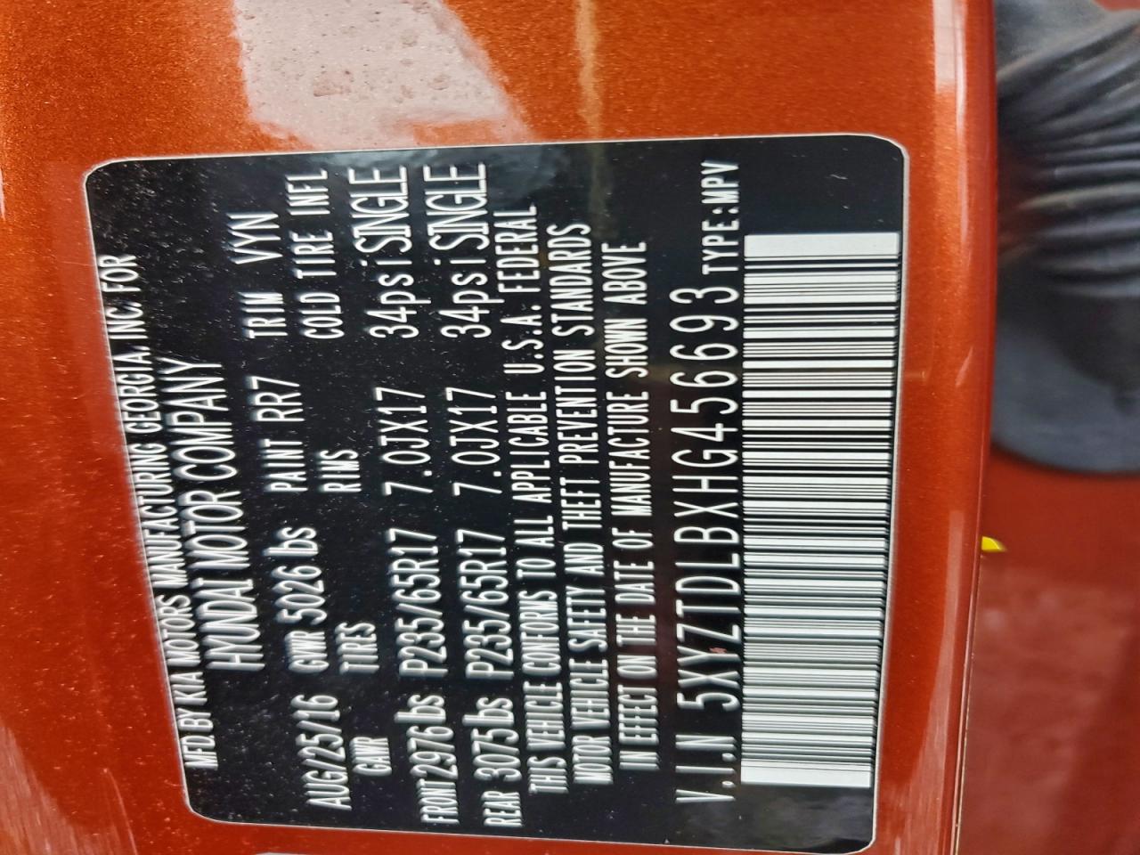 2017 Hyundai Santa Fe Sport VIN: 5XYZTDLBXHG456693 Lot: 94135585