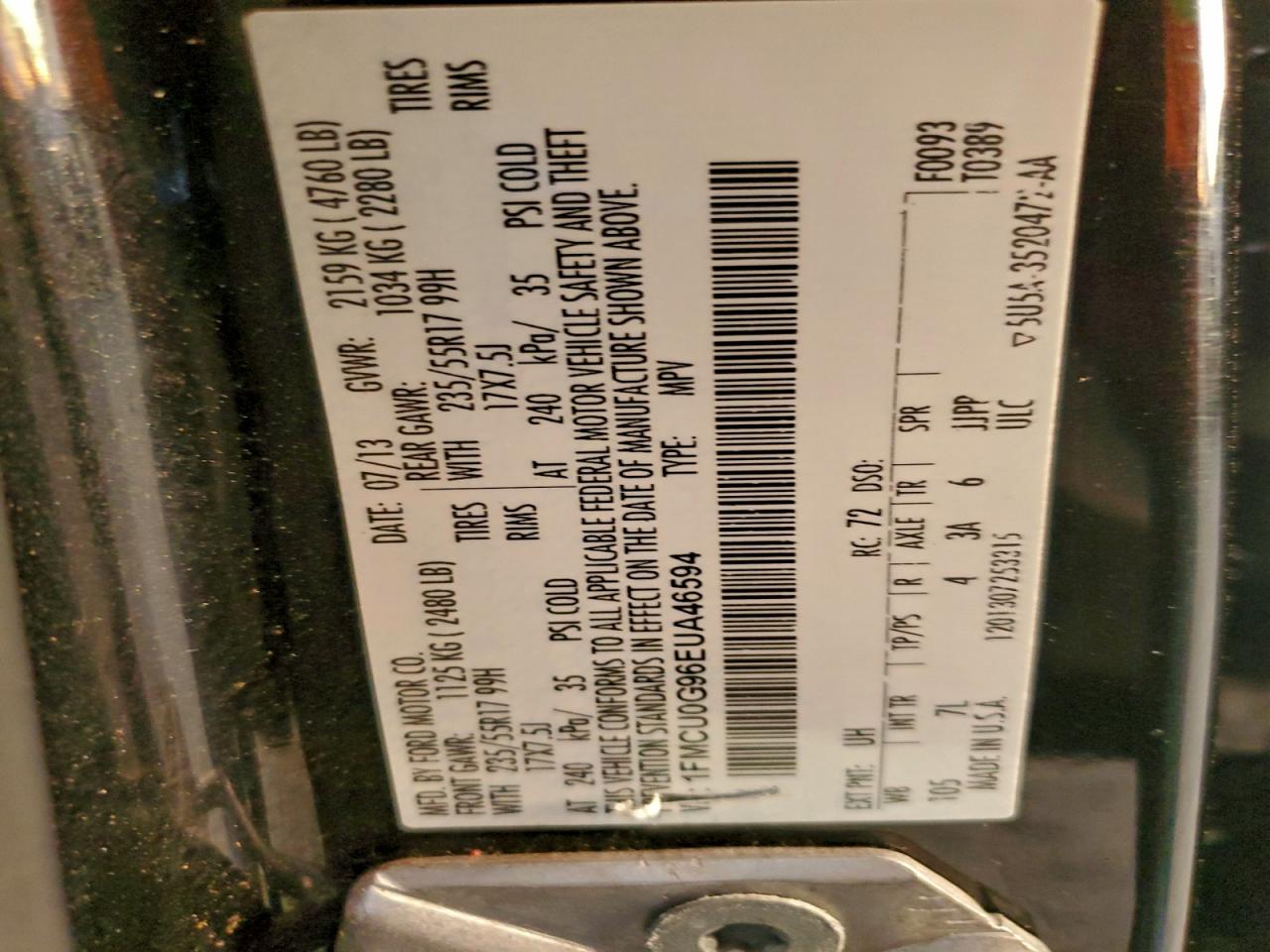 2014 Ford Escape Se VIN: 1FMCU0G96EUA46594 Lot: 93892535