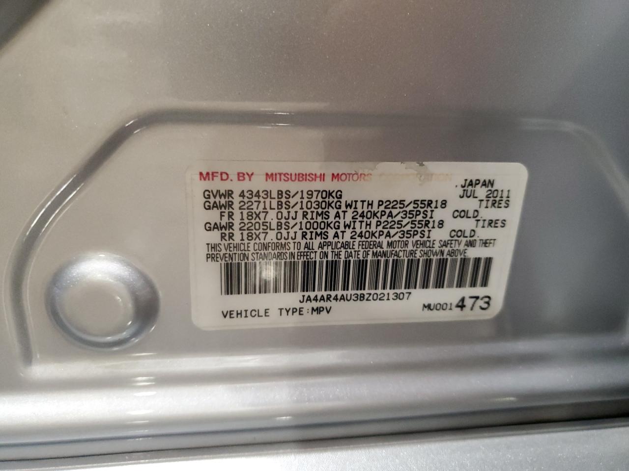 2011 Mitsubishi Outlander Sport Se VIN: JA4AR4AU3BZ021307 Lot: 93194545