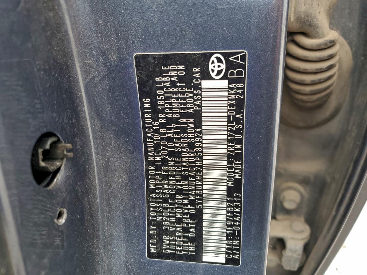 2017 Toyota Corolla L VIN: 5YFBURHE7HP589924 Lot: 94253115