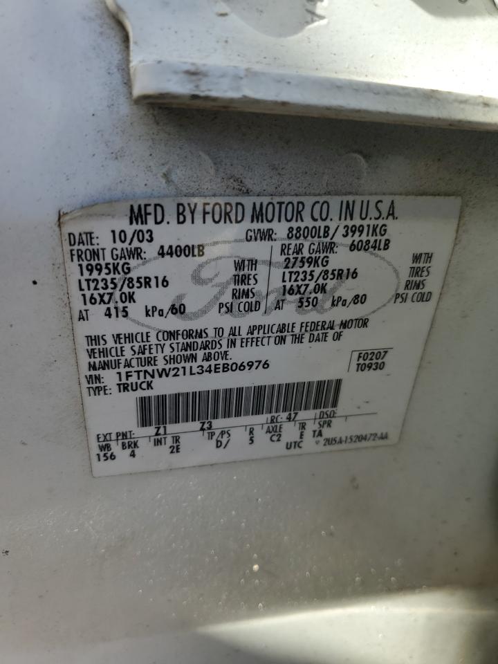 2004 Ford F250 Super Duty VIN: 1FTNW21L34EB06976 Lot: 91429045