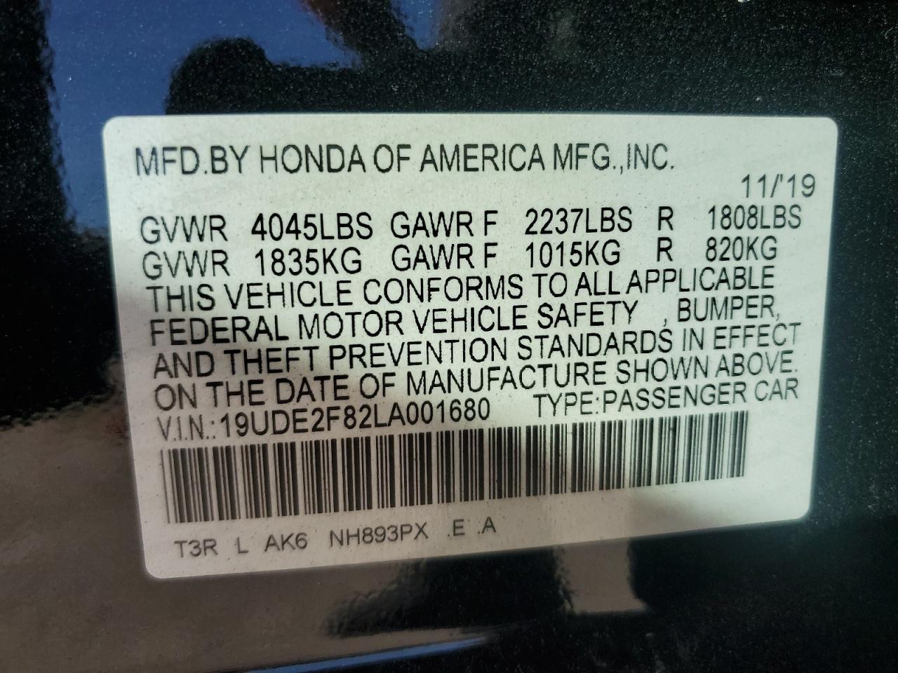 2020 Acura Ilx Premium A-Spec VIN: 19UDE2F82LA001680 Lot: 90973715