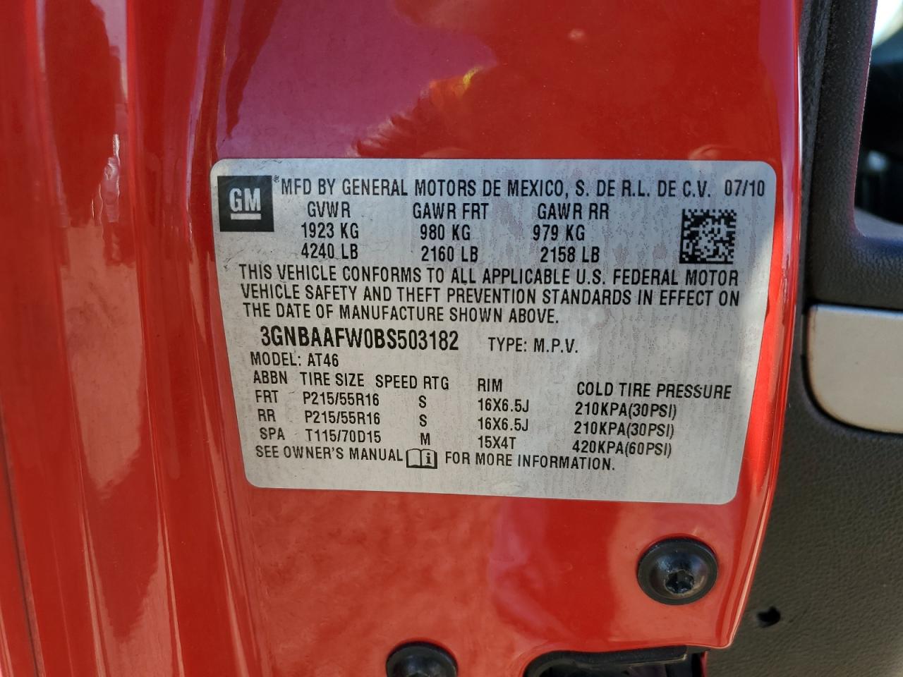 2011 Chevrolet Hhr Ls VIN: 3GNBAAFW0BS503182 Lot: 92864105