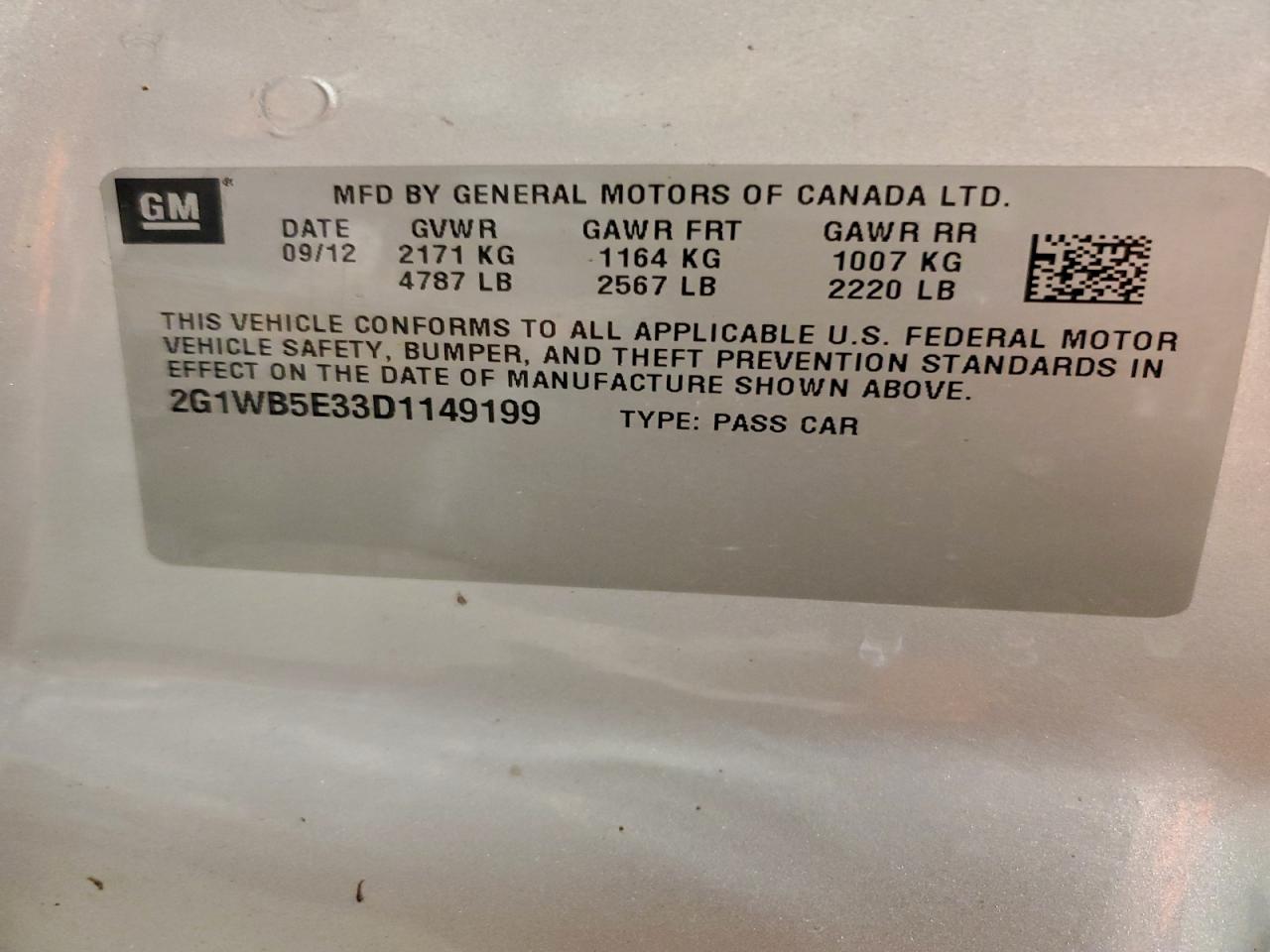 2013 Chevrolet Impala Lt VIN: 2G1WB5E33D1149199 Lot: 94582835