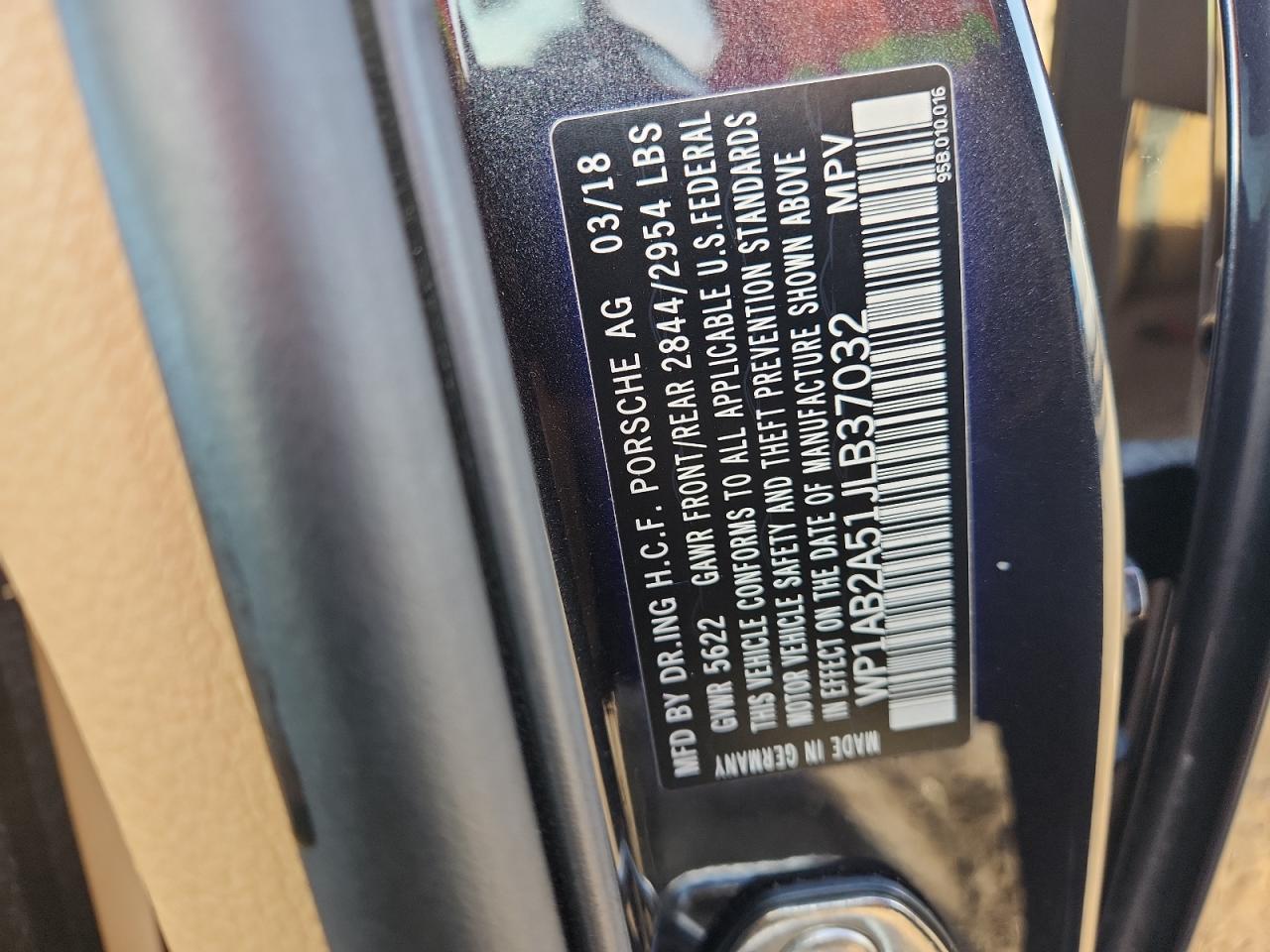 2018 Porsche Macan S VIN: WP1AB2A51JLB37032 Lot: 91819835