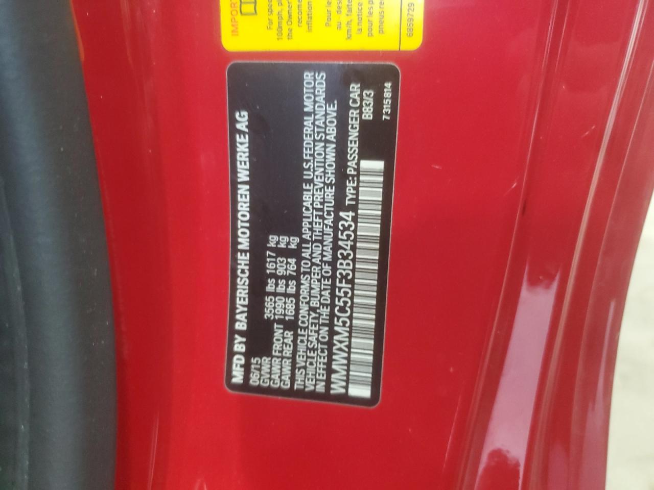 2015 Mini Cooper VIN: WMWXM5C55F3B34534 Lot: 93004295