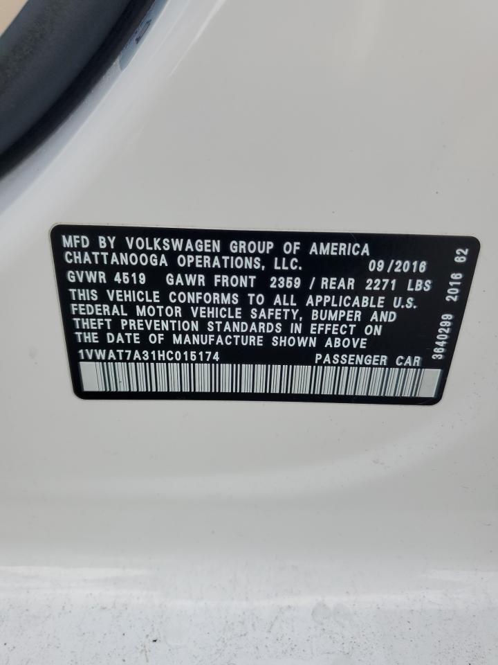 2017 Volkswagen Passat S VIN: 1VWAT7A31HC015174 Lot: 90132445