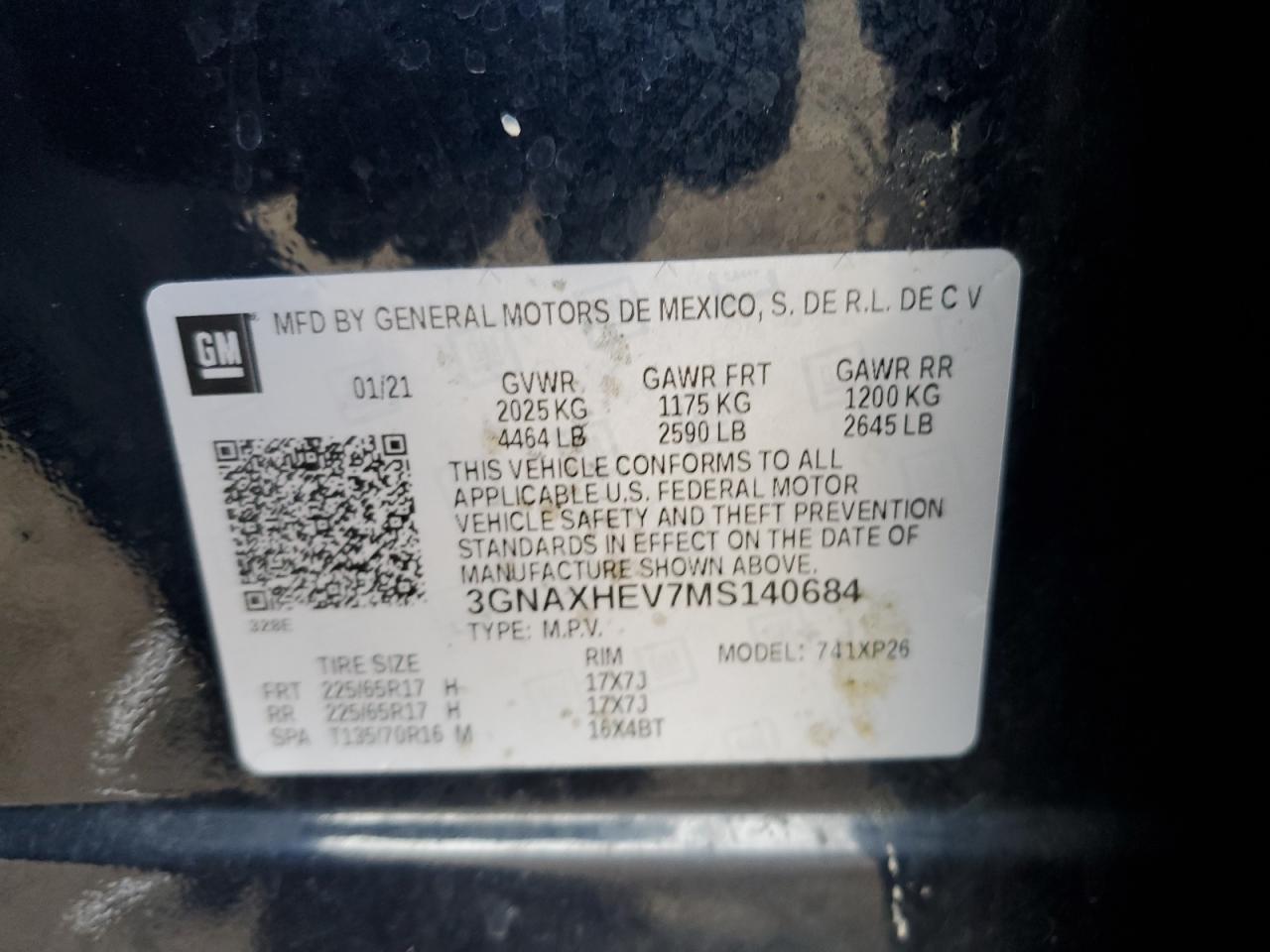 2021 Chevrolet Equinox Ls VIN: 3GNAXHEV7MS140684 Lot: 90837985