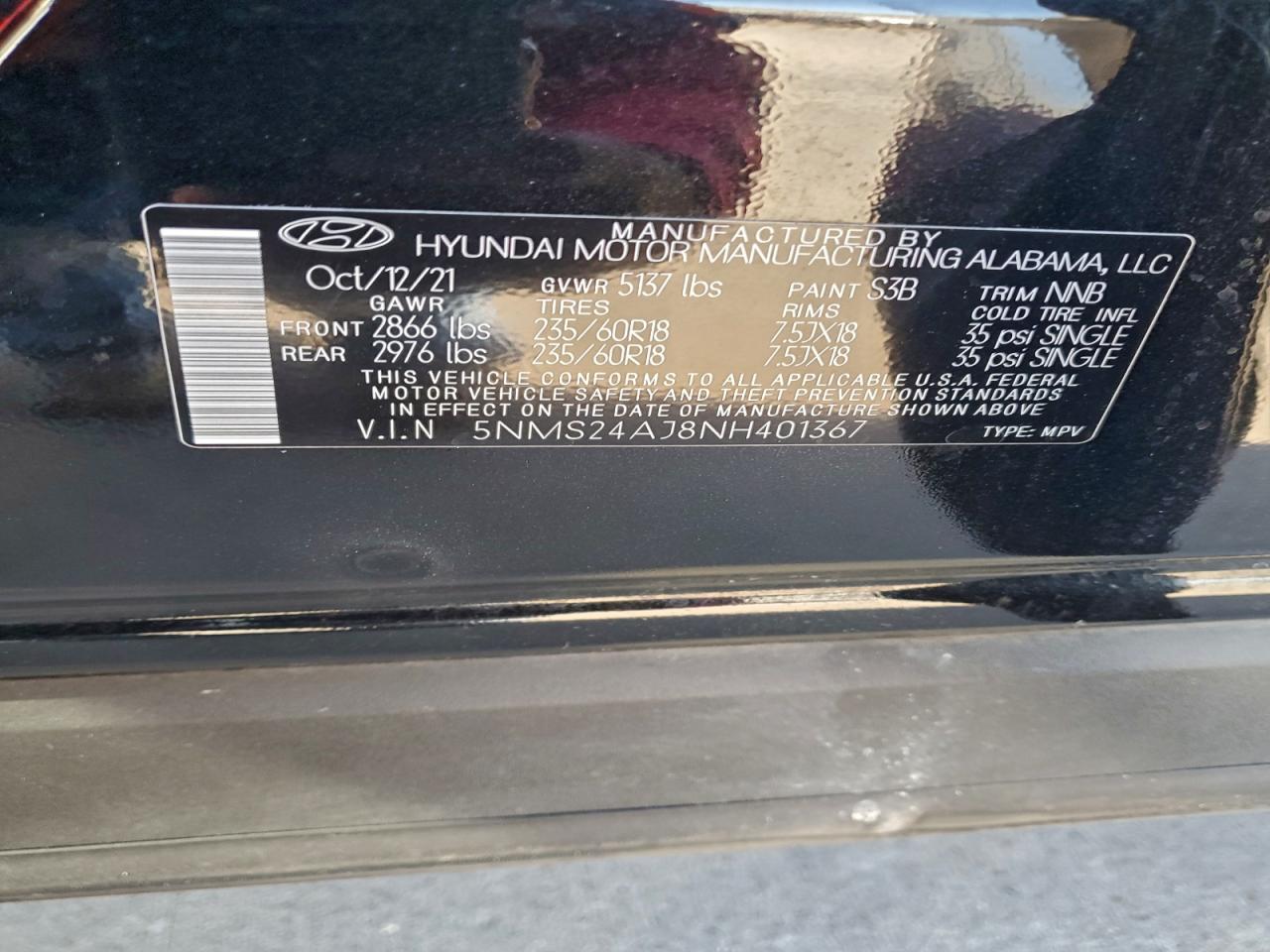 2022 Hyundai Santa Fe Sel VIN: 5NMS24AJ8NH401367 Lot: 85436505
