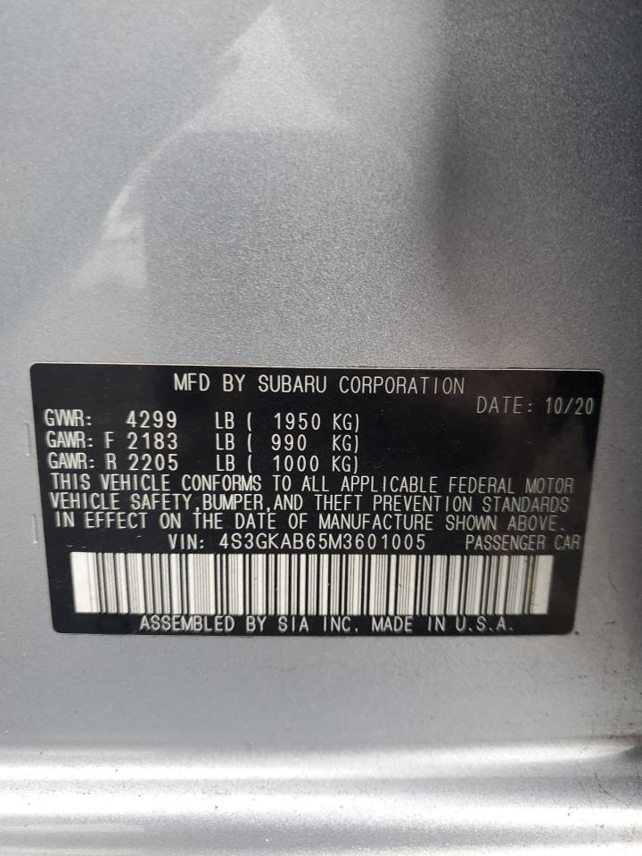 2021 Subaru Impreza VIN: 4S3GKAB65M3601005 Lot: 92010795