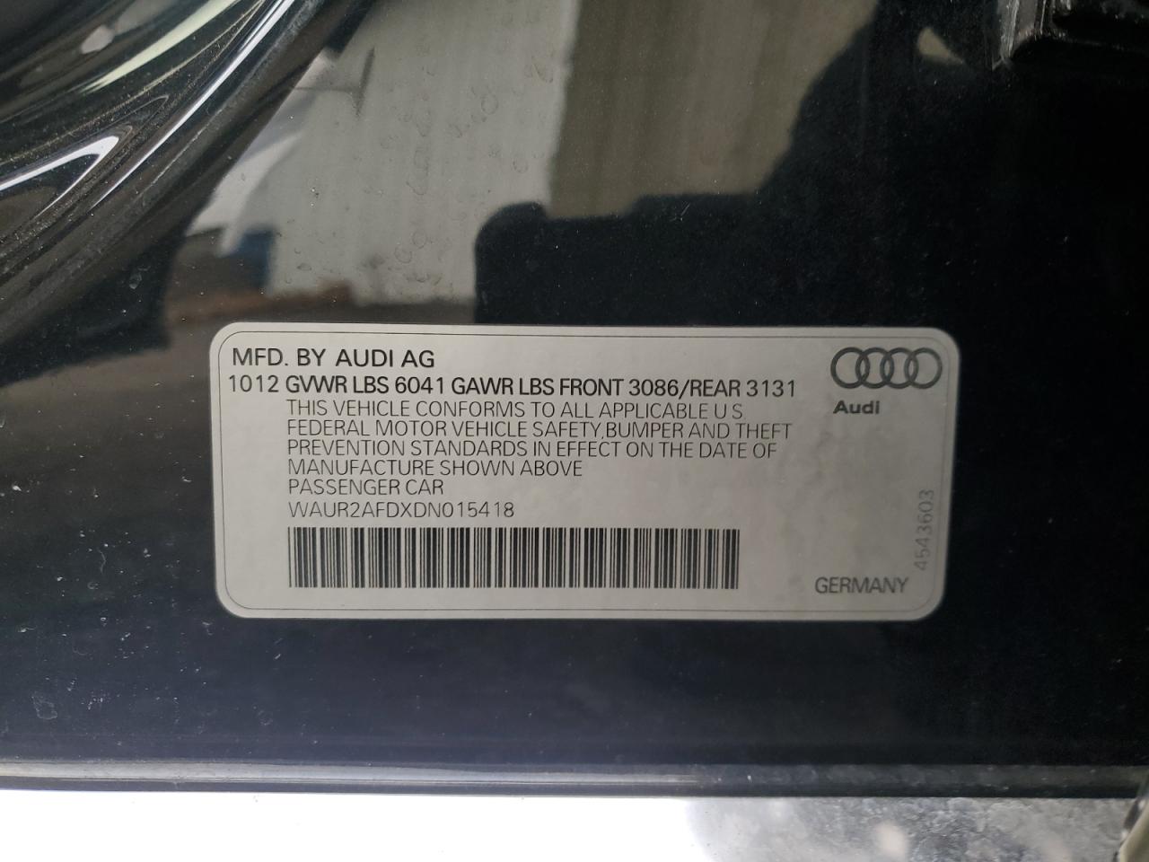 2013 Audi A8 L Quattro VIN: WAUR2AFDXDN015418 Lot: 90934315