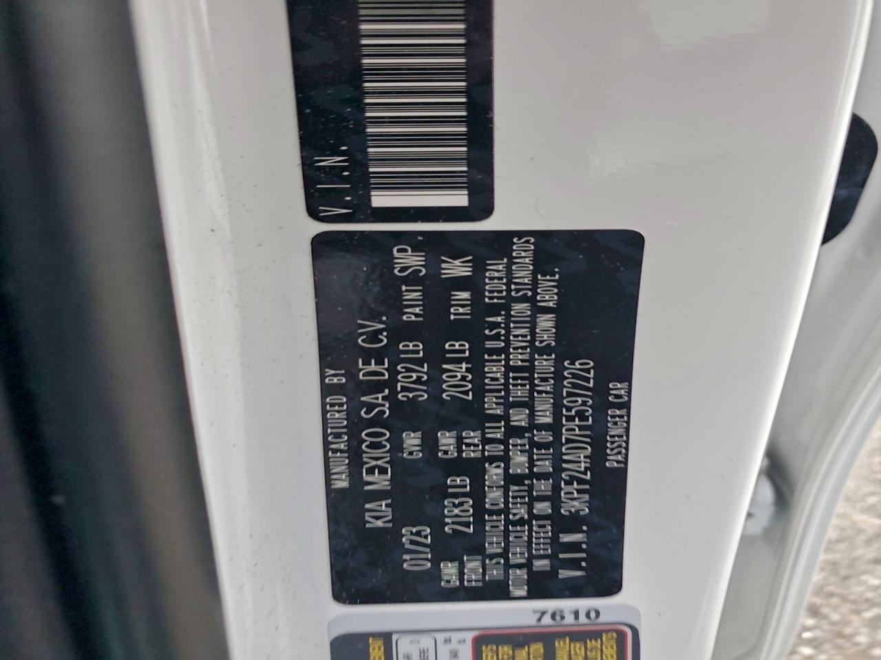 2023 Kia Forte Lx VIN: 3KPF24AD7PE597226 Lot: 94239885