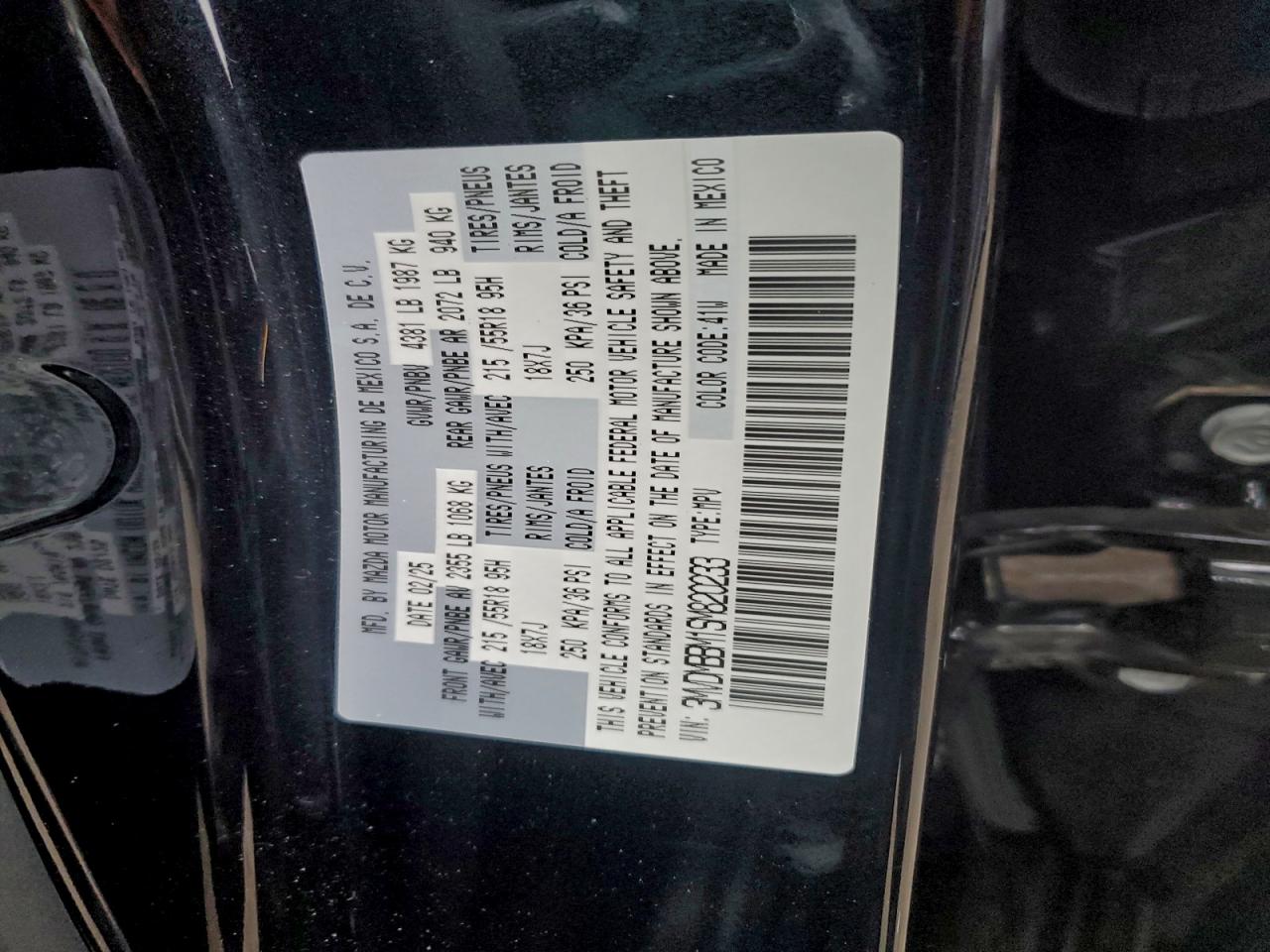 2025 Mazda Cx-30 Select VIN: 3MVDMBBM1SM820233 Lot: 94045625