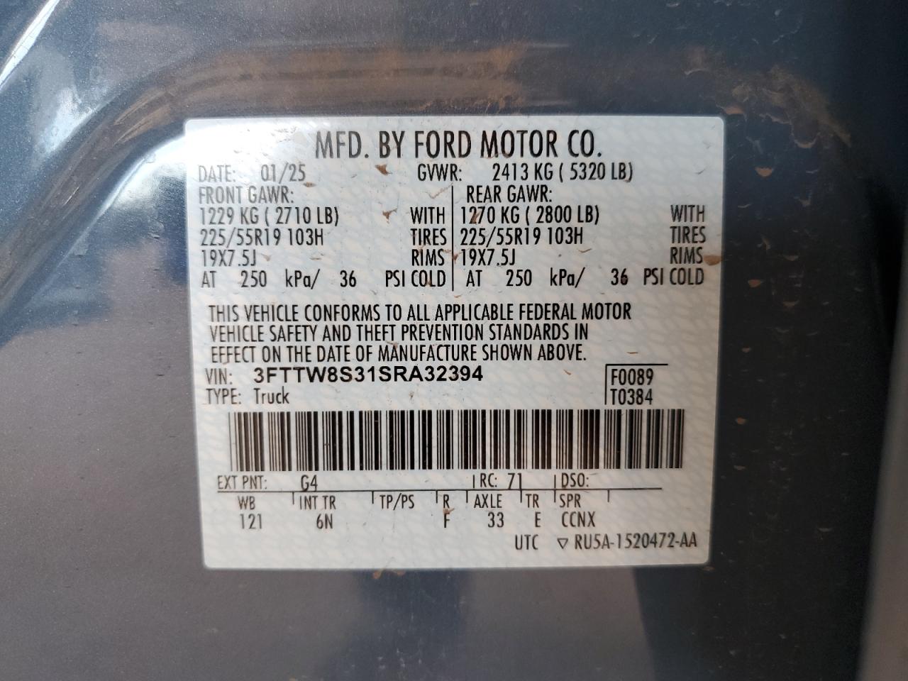 2025 Ford Maverick Lariat VIN: 3FTTW8S31SRA32394 Lot: 92094265