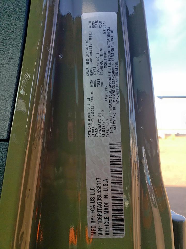 2025 Jeep Gladiator Sport VIN: 1C6PJTAG0SL538117 Lot: 90127515