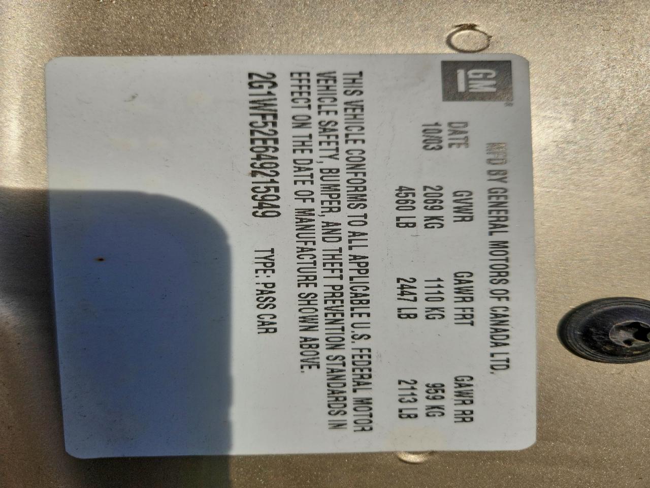 2004 Chevrolet Impala VIN: 2G1WF52E649215949 Lot: 94360175