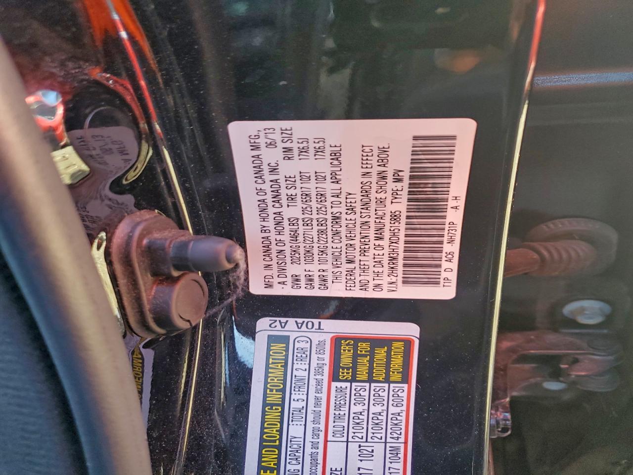 2013 Honda Cr-V Exl VIN: 2HKRM3H7XDH515885 Lot: 94171115